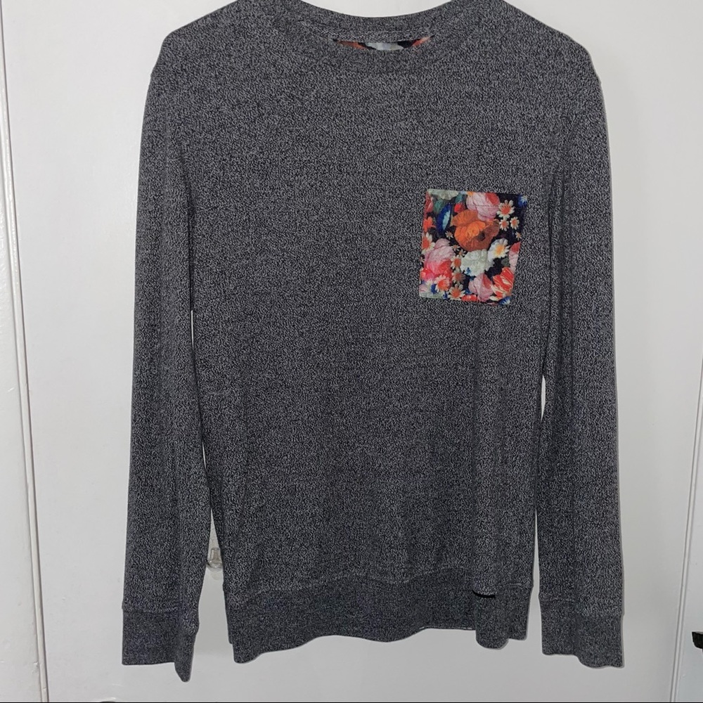 Dark Gray Crewneck with Floral Front Pocket SZ S